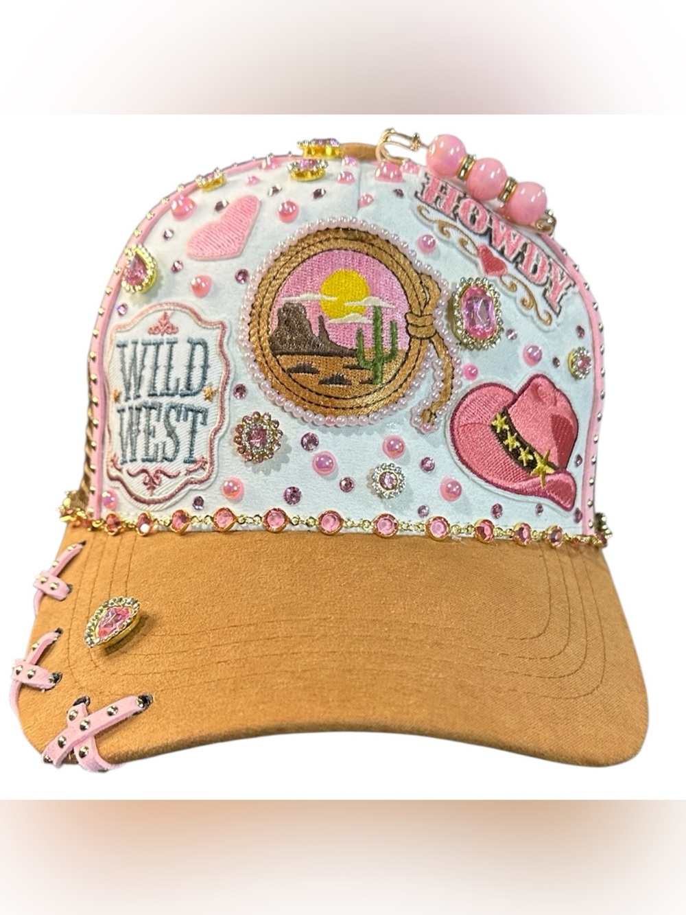 Wild West Embellished Pink & Tan Hat